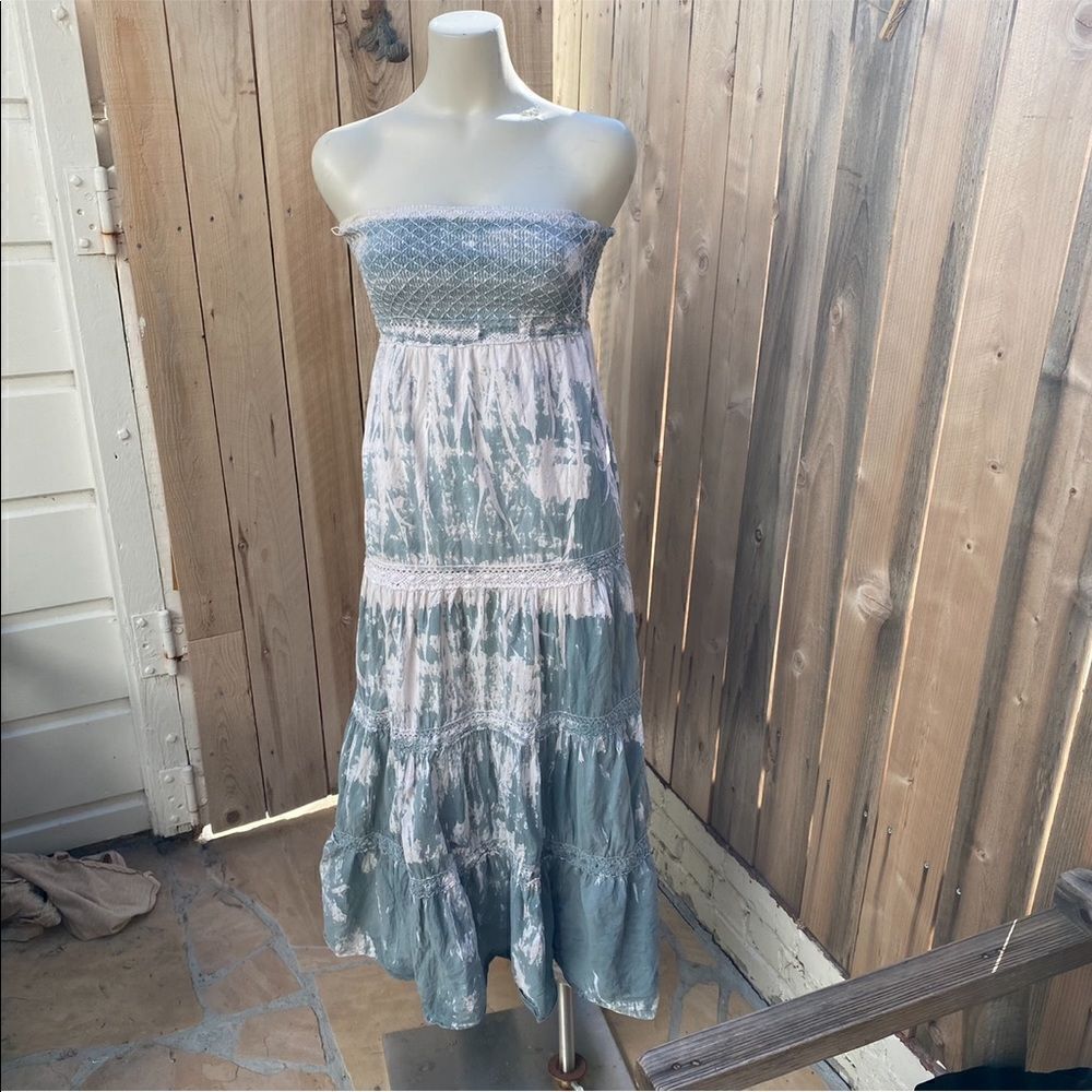 Bebe tie dyed strapless smocked top Maxi dress size XS
